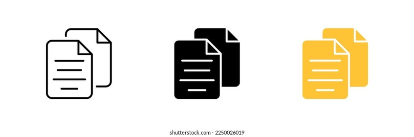 File group set icon. Information, text document, reader, folder, pdf file, private, book, note. Data set concept. Vector icon in line, black and colorful style on white background