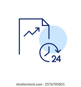 File with growing chart and 24 hours clock. Real time progress tracking, task management and feedback on statistics. Pixel perfect, editable stroke icon