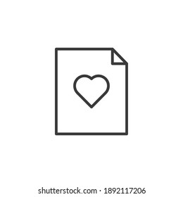 File with heart outline icon, vector illustration isolated on white background