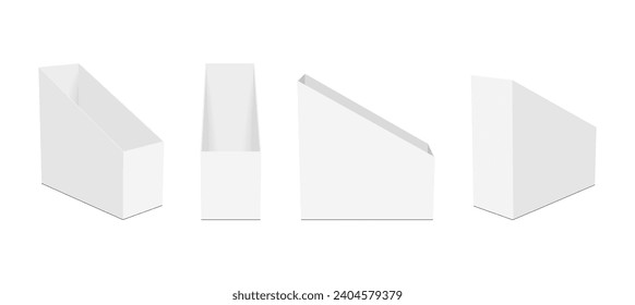 File Holder, Document Dispenser, Paper Tray, Front, Side, Back View, Isolated On White Background. Vector Illustration