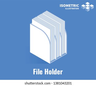 File holder icon. File holder for document or magazine. Vector 3D illustration isolated on blue background.