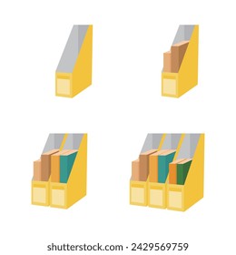 Ilustración vectorial del sostenedor del archivo para los suministros de la oficina o de la escuela del papel en fondo blanco. El soporte de fichero es útil para organizar documentos. Escuela, conferencias, material de oficina.