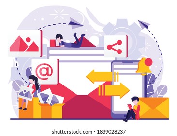 File hosting cloud storage data center users support service. tiny people illstation. Vector illustration