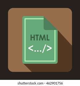 File HTML icon in flat style with long shadow. Document type symbol