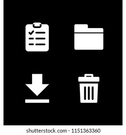 file icon. 4 file set with delete, download, clipboard and folder vector icons for web and mobile app