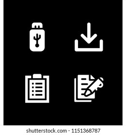 file icon. 4 file set with download, usb and document vector icons for web and mobile app