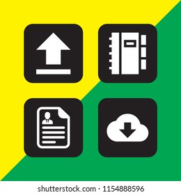 file icon. 4 file set with files and folders, upload, download and document vector icons for web and mobile app