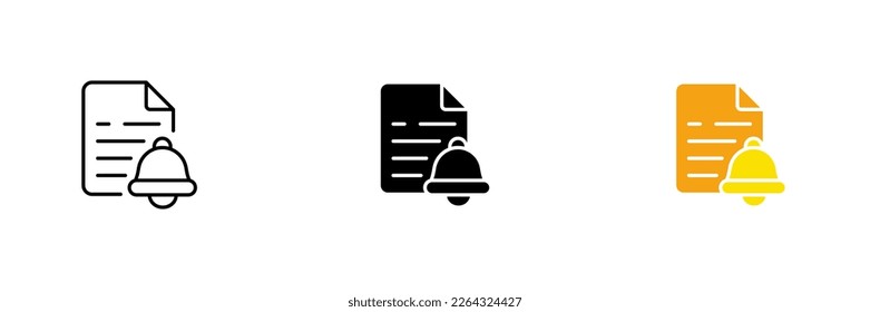 File icon with alarm sign. Delayed publication of the message, reminder. Vector set of icons in line, black and colorful styles isolated on white background.