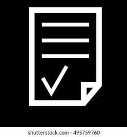 File icon with check mark. File logo isolated on black background. Flat vector illustration.