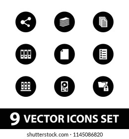 File icon. collection of 9 file filled icons such as document, binder, share, folder protection, hard disc. editable file icons for web and mobile.