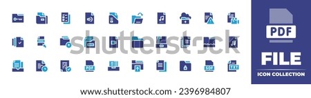 File icon collection. Duotone color. Vector and transparent illustration. Containing folder, open, document, version, file, cabinet, upload, corrupted, audio, corrupt file, files.