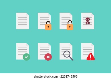 File icon collection, folder, padlock, check mark, virus, search, danger, garbage, delete icon vector
