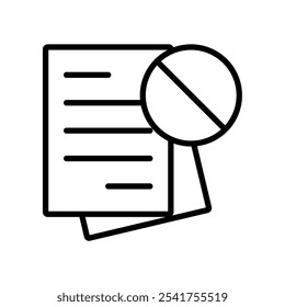 file icon not permitted, file document symbol prohibited, line vector isolated on white background. trendy and modern design