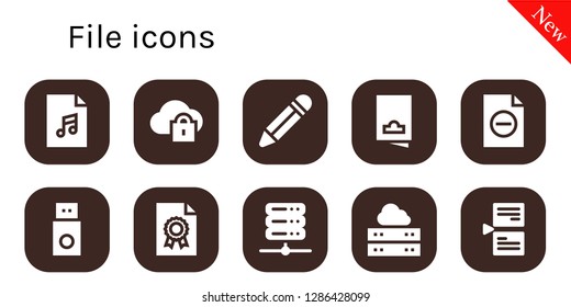  file icon set. 10 filled file icons. Simple modern icons about  - Audio file, Cloud computing, Pencil, Flyer, File, Usb, Server, Page