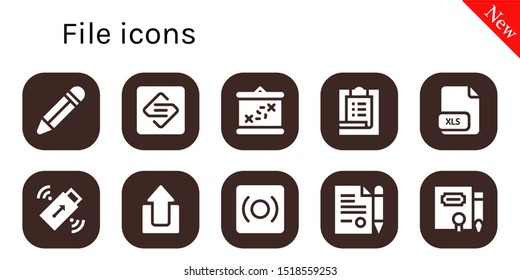 file icon set. 10 filled file icons.  Collection Of - Pencil, Spark page, Boarding, Task, Xls, Pendrive, Upload, Record, Contract icons