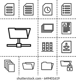 File icon. set of 13 outline file icons such as photos, resume, paper, folder, document, file, binder