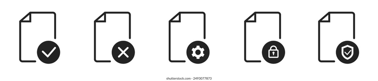File icon set. Set of 5 outline icons related to file, data. Linear icon collection. File or document outline icons collection. Editable stroke. Vector illustration.