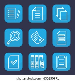 File icon. set of 9 outline file icons such as paper, serach music, clipboard, file, document