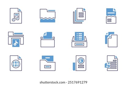 Conjunto de iconos de archivo. Estilo de línea en negrita. Colores duotónicos. Video Trazo editable. música, documento, corrupto, archivo, $, archivo dañado, archivos, Borrar, pdf.