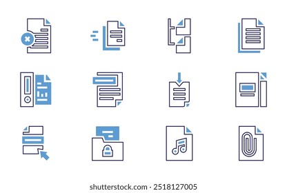 Conjunto de iconos de archivo. Estilo de línea en negrita. Colores duotónicos. Trazo editable. archivo, Descarga Video de archivos, audio, pdf, archivo ai, $, archivos de música.