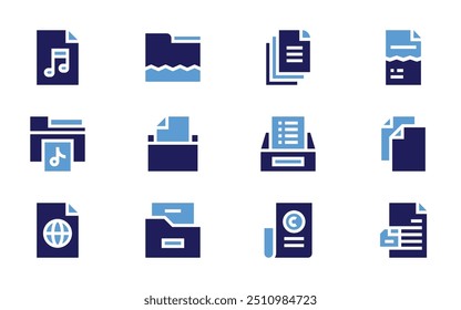 File icon set. Bold style. Duotone colors. music file, document, corrupt, file, video, corrupted file, files, saved.