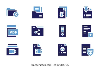 File icon set. Bold style. Duotone colors. documents, folder, file, pdf, sharing, video, 3d file.