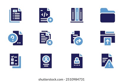 File icon set. Bold style. Duotone colors. file upload, corrupted, file, send, folder, plagiarism, files.