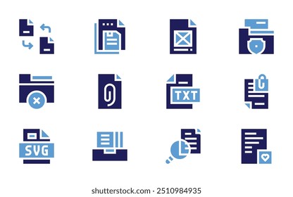 File icon set. Bold style. Duotone colors. remove, s v g, attached file, files, file, exchange, text, save, police.