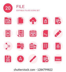 file icon set. Collection of 20 filled file icons included Folder, Copy, Upload, File, Navigation, Server, Picture, Doc, Pencil, Share, Notepad, Tasks, Diskette, Subtitles