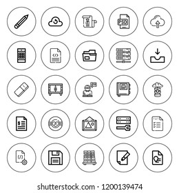 File icon set. collection of 25 outline file icons with archive, cabinet, cloud computing, checklist, diskette, download, document, documents, diary icons. editable icons.