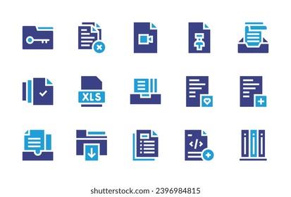 File icon set. Duotone color. Vector illustration. Containing folder, plagiarism, version, xls, file cabinet, download, video, files, file.