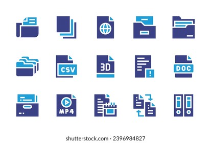 File icon set. Duotone color. Vector illustration. Containing folder, paper, csv, doc, files, mp3 format, file storage, file, transfer.