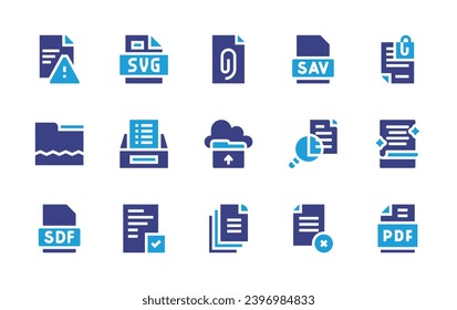 File icon set. Duotone color. Vector illustration. Containing document, corrupted, corrupt, file, sdf, delete, pdf, attached, sav, files, upload.