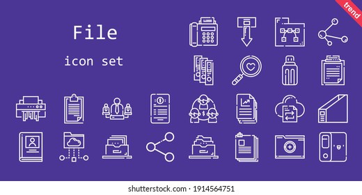 File Icon Set. Line Icon Style. File Related Icons Such As Shredder, File Transfer, Usb, Contract, Team, Biography, Filing Cabinet, Clipboard, Download, Folder, S, Share, Magnifying Glass