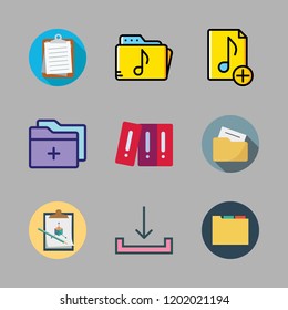 file icon set. vector set about music folder, download, folder and music file icons set.