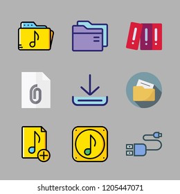 file icon set. vector set about folder, music folder, music file and archives icons set.