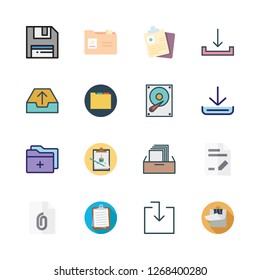 file icon set. vector set about clipboard, document, outbox and floppy disk icons set.