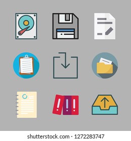 file icon set. vector set about download, outbox, hard disk and floppy disk icons set.