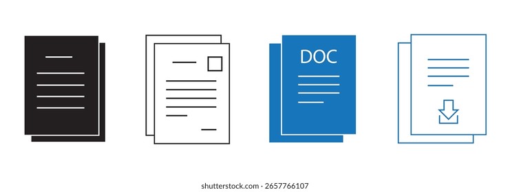 Icono de archivo establecido en el fondo blanco. para su diseño de Sitio web, logotipo, App, interfaz de usuario. Ilustración gráfica de Vector y trazo editable. Iconos de documento en diferentes estilos. Iconos de archivo de documento. EPS 10.