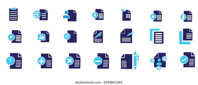 Hoja de iconos de archivo, diseño de conjunto de iconos de archivo azul