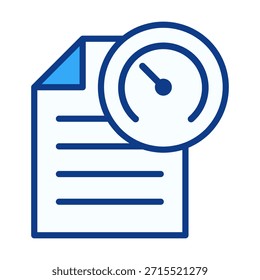 Un icono de archivo con un medidor de velocidad, ideal para análisis de rendimiento, monitoreo y procesamiento rápido de archivos visuales.