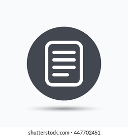 File icon. Text document page symbol. Flat web button with icon on white background. Gray round pressbutton with shadow. Vector