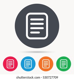 File Icon. Text Document Page Symbol. Colored Circle Buttons With Flat Web Icon. Vector