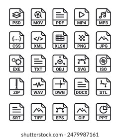 file icon vector collection set. mp4, mp3, jpg, png, pdf