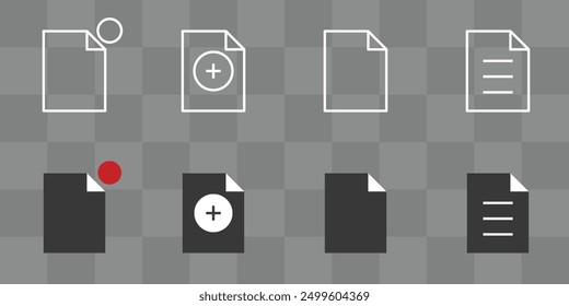 File icons. Add, Available, empty. linear and filled document icon set. vector illustration concept