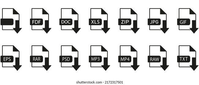 File icons. Collection of vector sign icons download icon.  Vector illustration  eps10