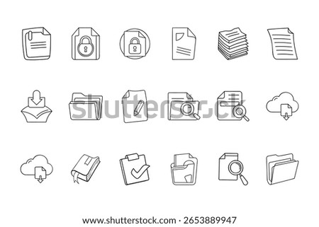 File icons including cloud download lock folder pencil book symbols document paper