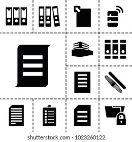 File icons. set of 13 editable filled file icons such as binder, document, folder protection, paper, download document, documents box, server