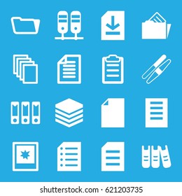 File icons set. set of 16 file filled icons such as sawing, paper, folder, clipboard, file, binder, document in folder, photo, document