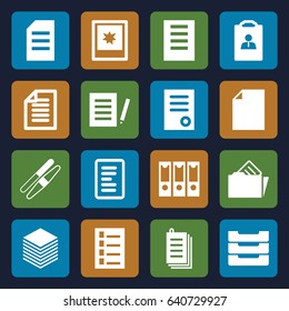 File icons set. set of 16 file filled icons such as document, sawing, paper, table box, document in folder, photo, resume